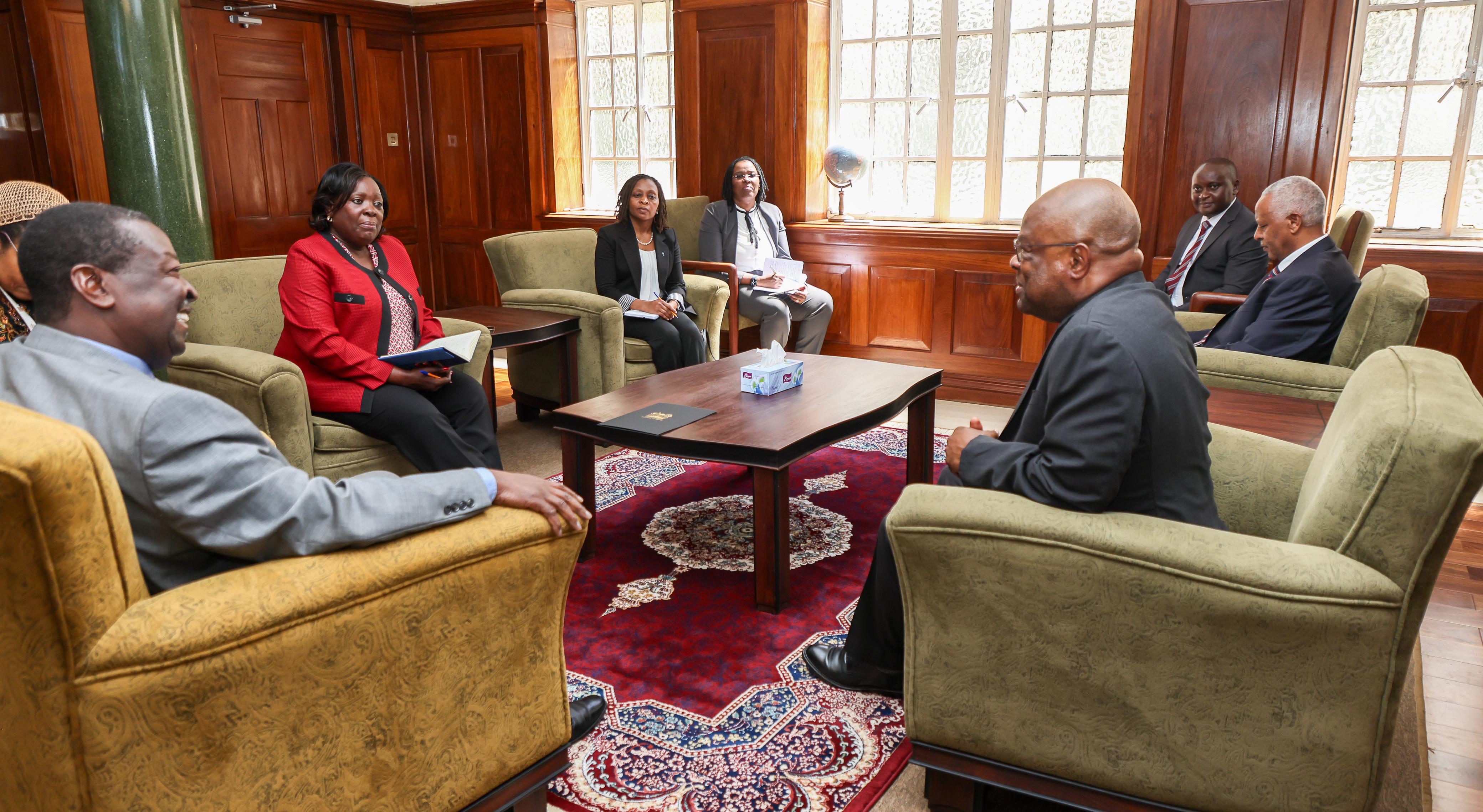 Dr. Musalia Mudavadi and Incoming Director General for Eastern Africa Regional Office and Country Manager for Kenya for the African Development Bank, Mr. Kennedy K. Mbekeani.
