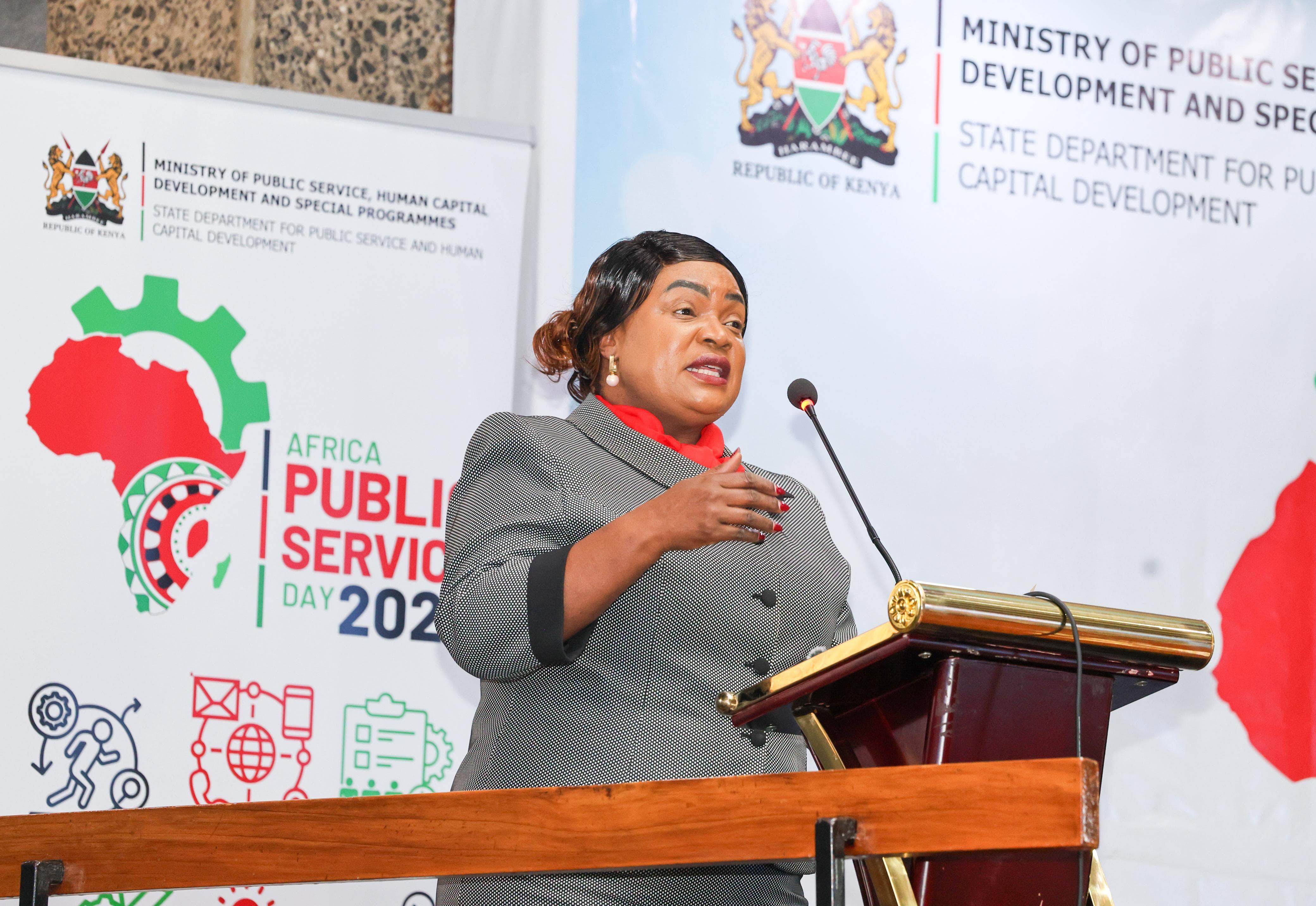 Principal Secretary for the State Department for Public Service and Human Capital Development, Dr. Jane Kere Imbunya making her speech