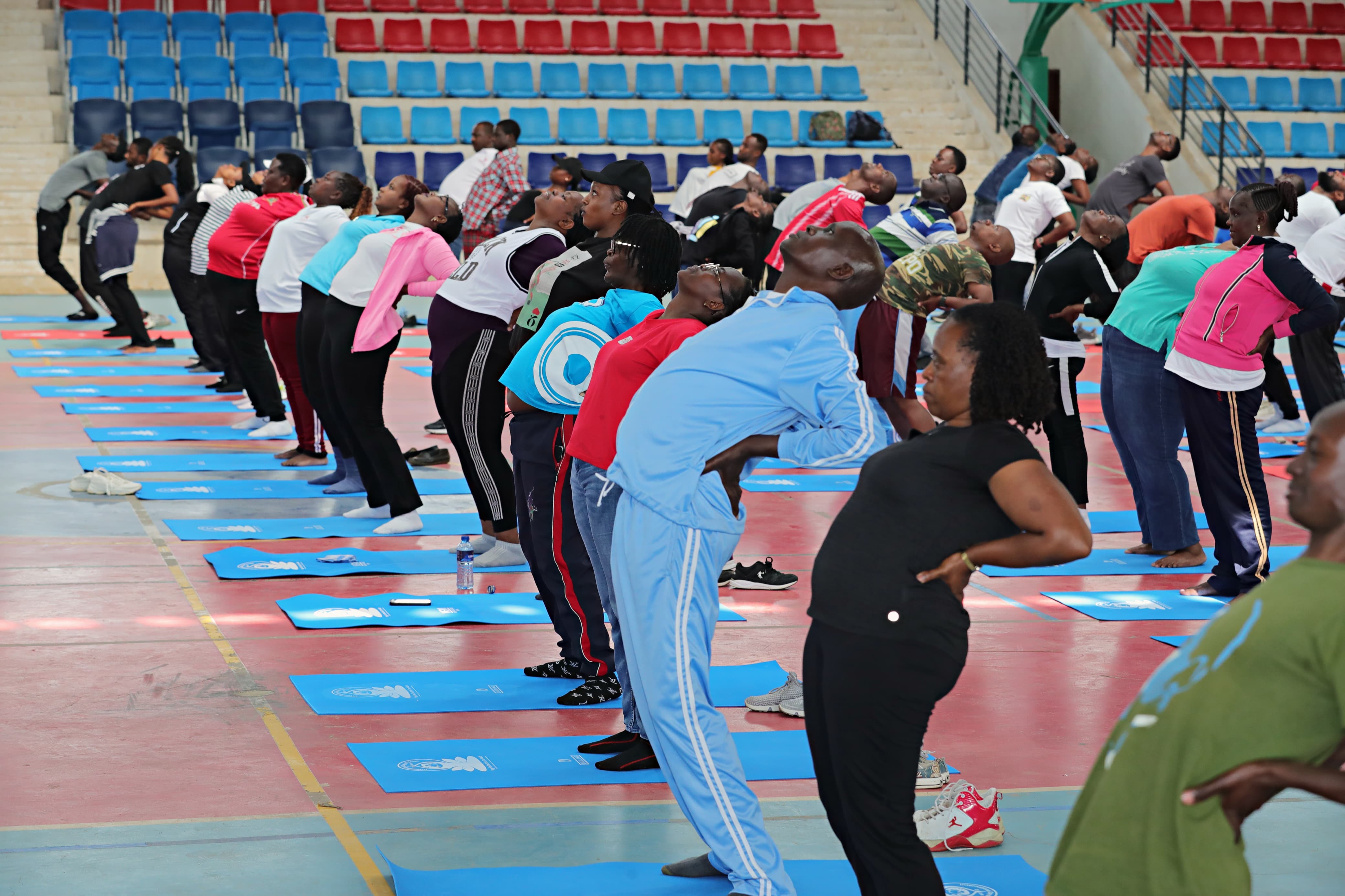 Staff participating in yoga session