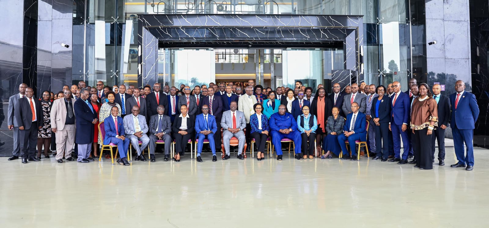 PCS/CS H.E. Dr. Musalia Mudavadi with Principal Secretaries Korir Sing’oei (Foreign Affairs) and Roseline Njogu (Diaspora Affairs), Retired Ambassadors, Director Generals, Heads of Directorates, Experts and Scholars, during a colloquium on review of Kenya Foreign Policy ta Glee Hotel, on July 30, 2024.