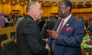 PRIME CABINET SECRETARY DR. MUSALIA MUDAVADI WITH A SENIOR OFFICIAL AT THE EXECUTIVE COUNCIL