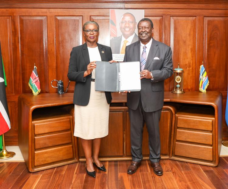 Dr Musalia Mudavadi receives Ms. Antonia N’gabala Sodonon, the UN Women representative in Kenya