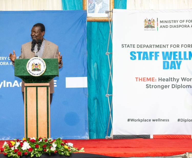 PCS Mudavadi makes his remarks during the staff wellness day