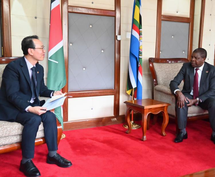 The Director-General for Political and Diplomatic Affairs Amb. Josephat K. Maikara with the Korean Ambassador to Kenya, H.E. Kang Hyung-shik